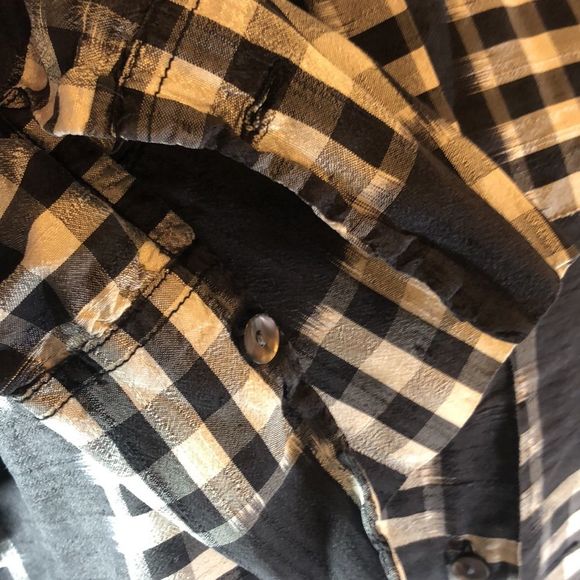 Chico's Design button down shirt abstract black&white check/plaid/100%silk/8or10 - Picture 8 of 14